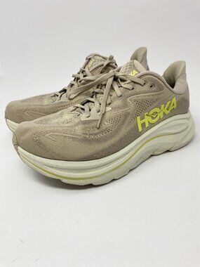 Hoka One One Clifton 10 Running Shoes Mens 9.5 2E Wide Raw Linen Stone